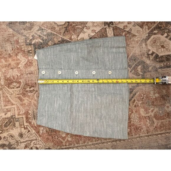 LOFT Linen SEA BLUE W/ SILVER THREADS, Button, Mini Skirt, SIZE 8 - Picture 2 of 9